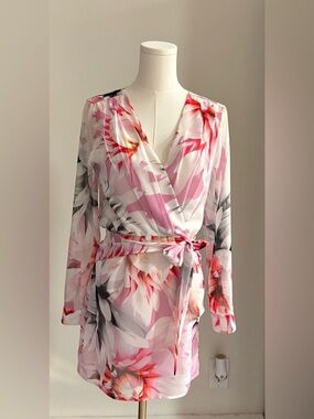 Marciano mini floral wrap front tie waist dress floral spring summer party